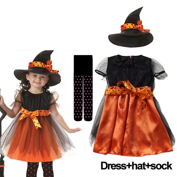 Halloween Piger Heksekjole Karneval Fest Småbørn Børn Kostume Kjole Cosplay Kostume style 3 90