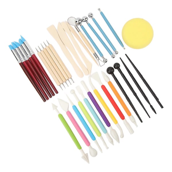 33 st Lerverktyg Kit DIY Polymerlera Verktyg Komplett Verktyg Modellera Skulpteringsverktyg Kit för Konstnärer Snideri Gjutning
