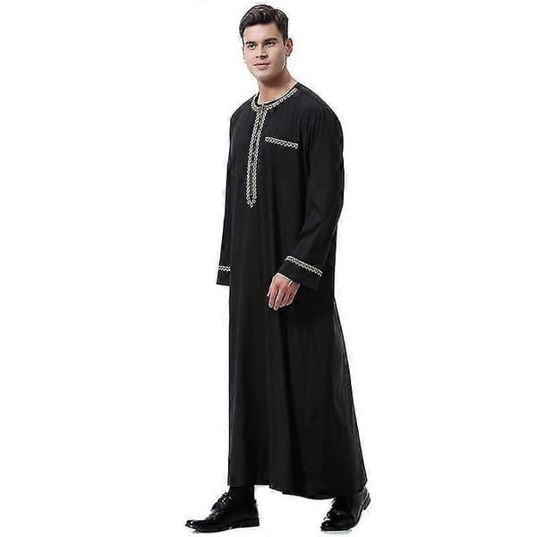 Mænd Muslim Saudi Robe Kaftan Dubai Tunic Black XXL