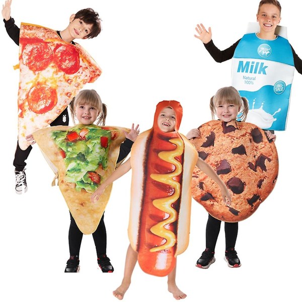 Barnkostymer Barnmat Rolig kostym för Purim Karneval Pojkar Hot Dog Cosplay Pizza Mjölk Och Kakor Kostym Halloween Semester Cos Hot Dog