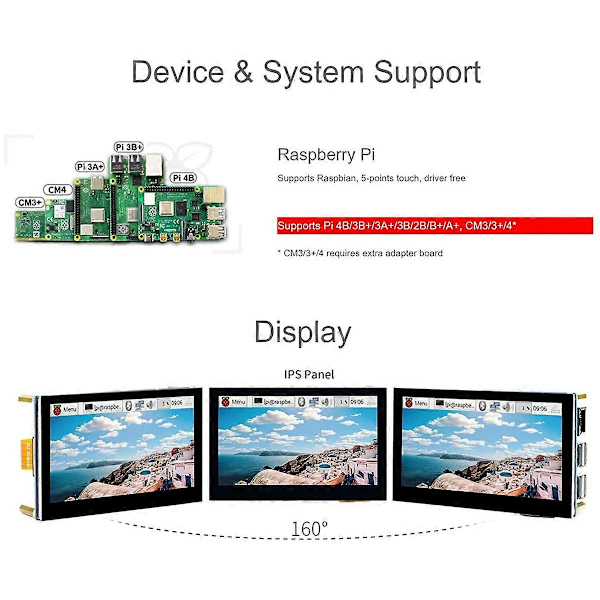 4.3 Tommers LCD-skjerm for 4B/3B+/3A+/3B/2B/B+/A+ IPS Kapasitiv Berøringsskjerm Monitor 800X480
