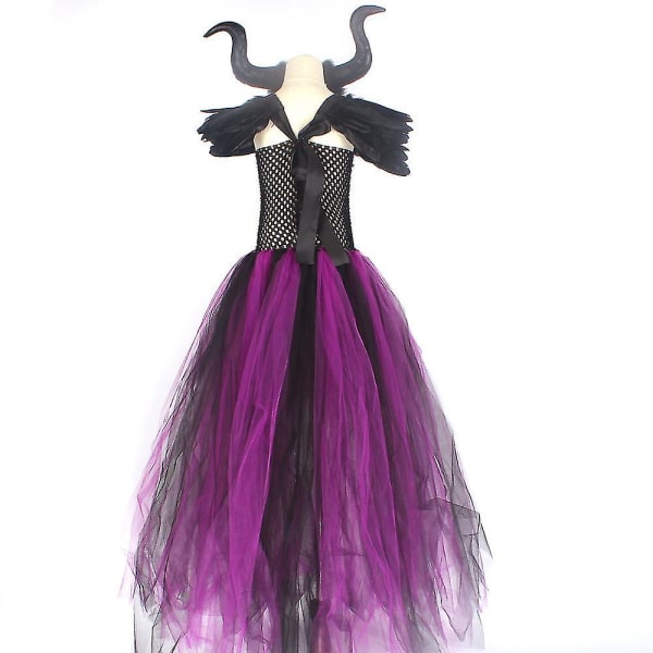 Halloween Flickor Maleficent Drottning Cosplay Kostym Klänningar Outfit Barn Maskerad Karneval Party Fancy Dress 2-9 År Purple with Heaband 2-3 Years