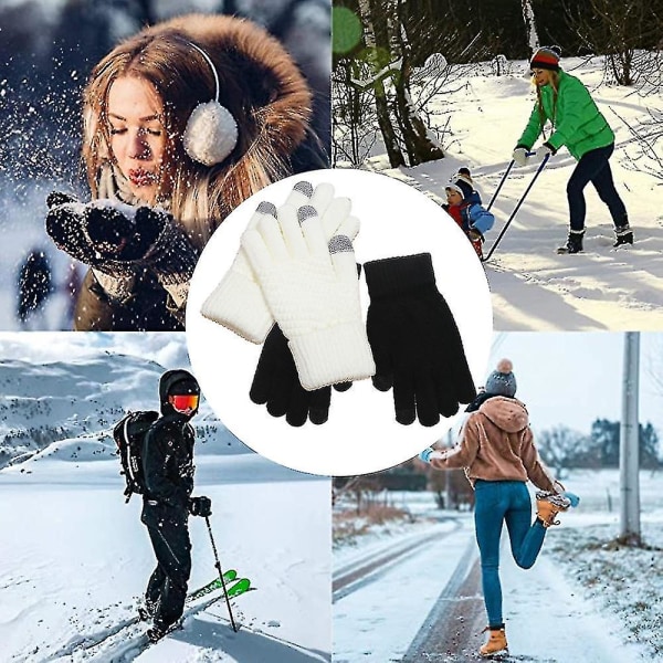 2 par Vinter Touchscreen Varme Strikkehansker Elastisk Mansjett Vinterhansker S-l S