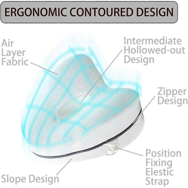 Vit Benkudde för män och kvinnor, i memory foam, för sidosovare, lindring av ischias, benvärk, höft