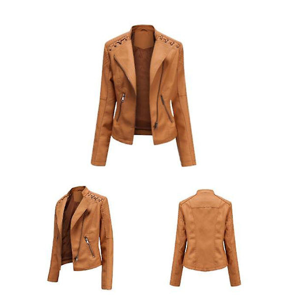 Skinnjacka för damer, avslappnad modell med dragkedja, finns i 12 färger camel XL