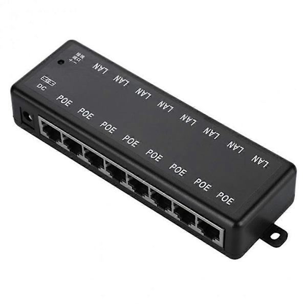 POE Injector 8 Porte PoE Strømadapter Ethernet Strømforsyning til CCTV Netværk POE Kamera Strømforsyning Over