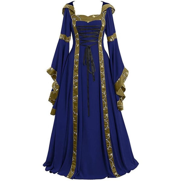 Halloween Naisten Euroopan keskiaikainen hovi Fancy Vampire Cosplay -asu Carnival Vintage Olkaimeton pitkähihainen Queen Elegant Mekko 12A Blue 3XL