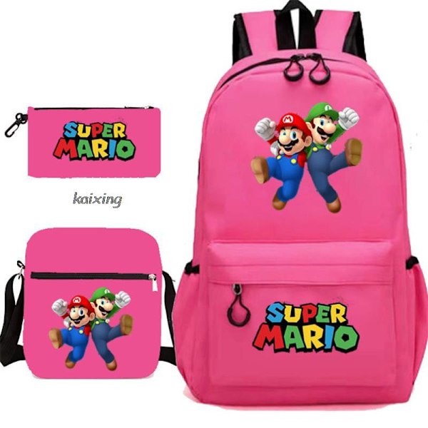 Super Mario 3 st/set Barnryggsäck Pojkar Skolväska Tillbaka till Skolan Present Pink 16 Inches