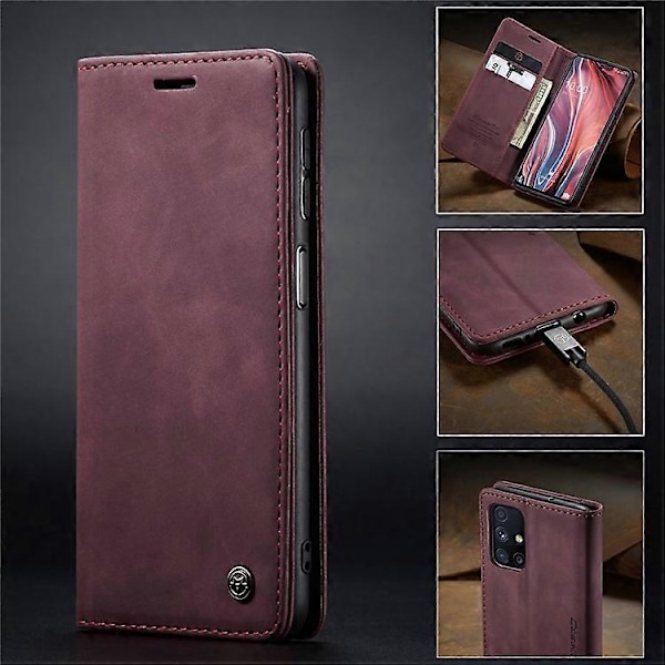 CASEME 013 Serie Magnetisk Smartphone Cover Kompatibel Med Samsung Galaxy M51, PU Læder Wallet Foldbart Stativ Telefon Cover Red