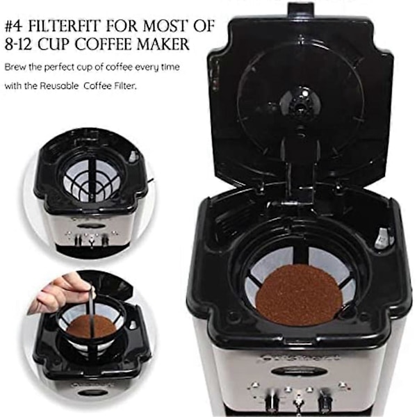 4-pakning Nr. 4 Gjenbrukbart Kaffetrakter Filter for Ninja-filtre, Passer de fleste 8-12 Kopp Kurv Drypp Kaffe