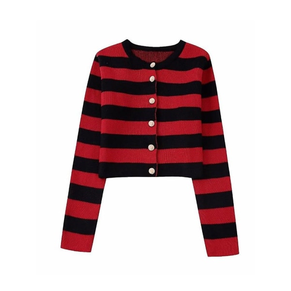2022 Efterår Dame Strik Cardigan Sweaters Casual Sød Stribet O-hals Kvinde Elegant Gade Sweater Frakker Beklædning