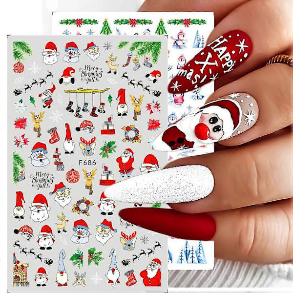 Jul Nagelstickers Nagelkonst 5 Ark Självhäftande Nagelstickers Nageldekoration Nagelkonst Design Manikyr