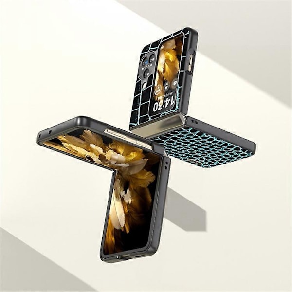 ABEEL Kompatibel med Oppo Find N3 Flip 5G Krokodiltextur Telefonskal Äkta Koläderbelagd PC Vikbart Fodral Blue