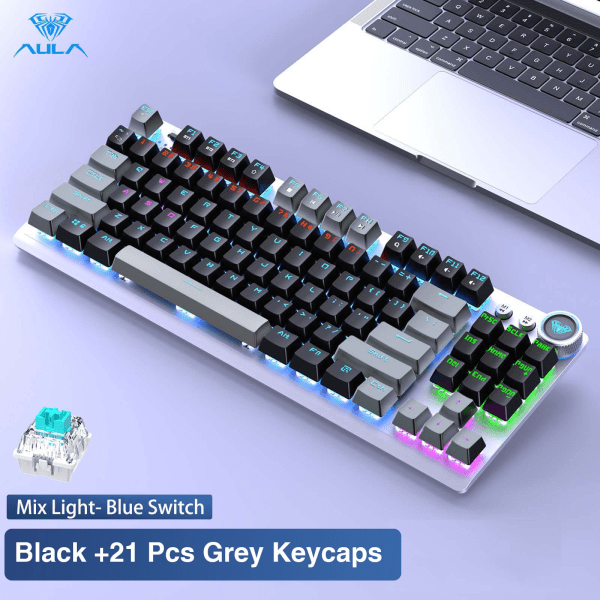 F3001 2.4G trådløst bluetooth kablet tre-mode tastatur mekanisk spil kontor trådløs baggrundsbelysning 87-tasters tastatur Black-grey keyboard