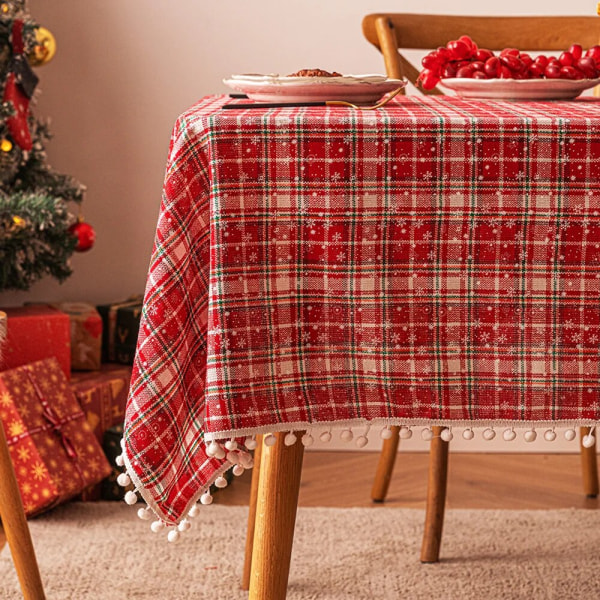 Julepynt nytår dug Plaid snefnug Jul Hjem Spisebord Dæk Rektangulær Sofabord Dug Red and white well g 110x170cm