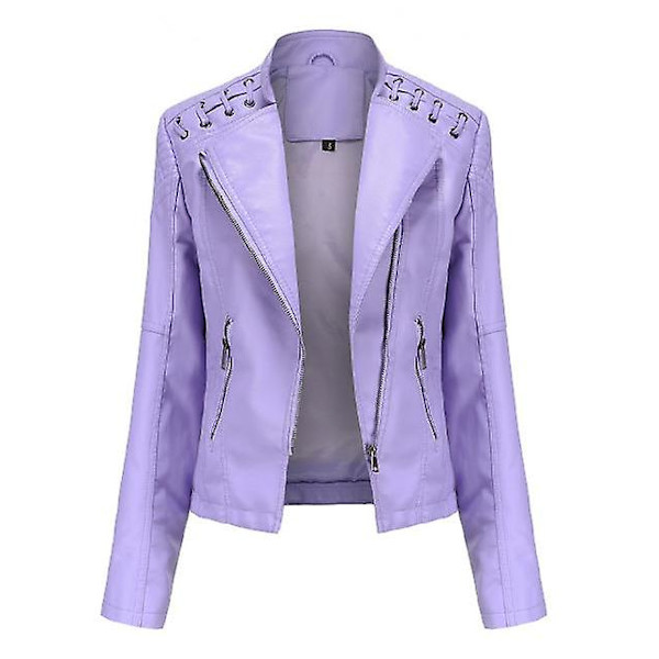 Læderjakke til kvinder, afslappet med lynlås. Fås i 12 farver Purple B XL
