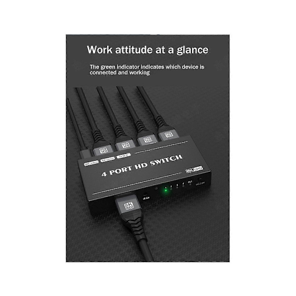 8K HD Switch 4 Port - Kompatibel Switch 4 inn 1 ut Splitter 8K 60Hz Spillprojektor Hjemmekonverter