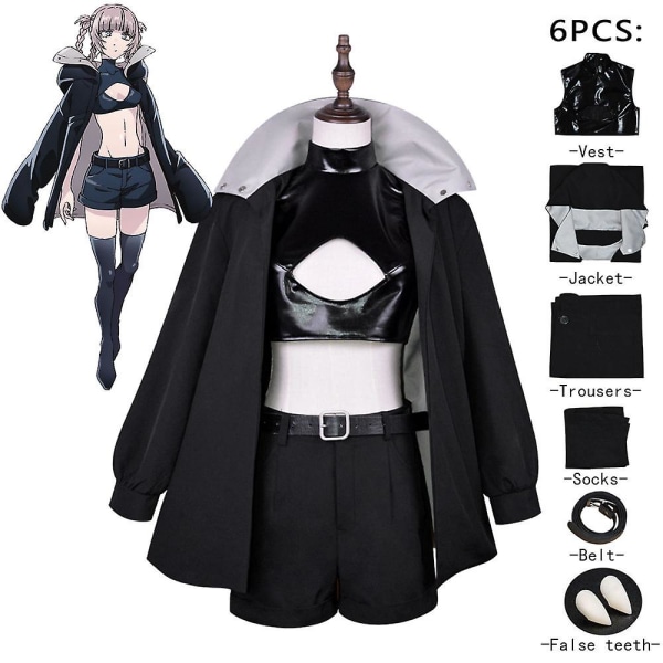 Nanakusa Nazuna Cosplay Call Of The Night Cosplay Kostume Sort Jakke Læder Shorts Outfit Yofukashi No Uta Cosplay Paryk Sæt Skirt set XXL