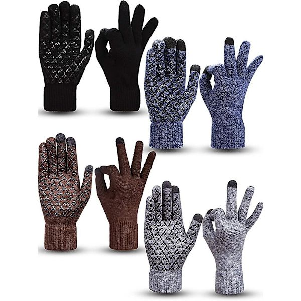 4 Par Vinter Strik Touchscreen Handsker Varme Teksthandsker Elastiske Skridsikre
