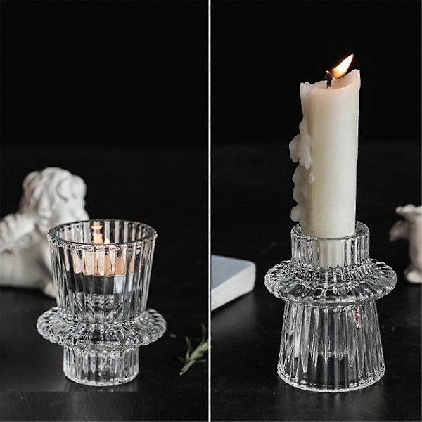 Glas Ljusstakar Avsmalnande Ljusstakehållare 2 Olika Storlekar Modern Räfflad Design Ljusstakehållare för Bröllopsdekor A