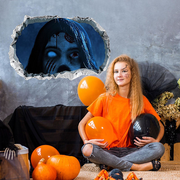 Sæsonbestemt & Julepynt Halloween Horror Kvinde Knækket Væg Soveværelse Stue Hjem Vægdekoration Tapet Selvklæbende Q