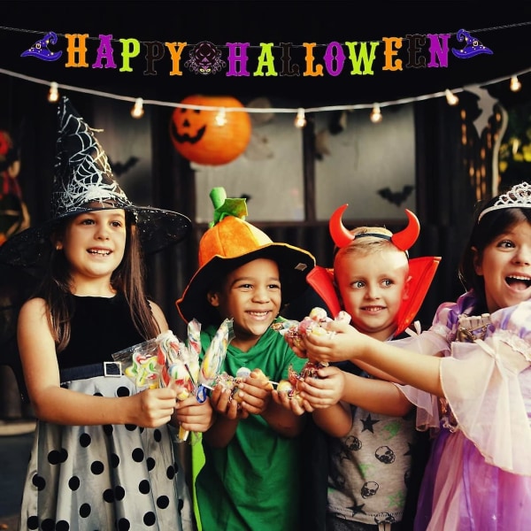 Halloween Banner, Happy Hanging Pumpkin Banner Kit, Fargerik og Enkel å Installere Halloween Dekorationsbanner med 3,5 M Snor for Kontor, Hjem og O Red