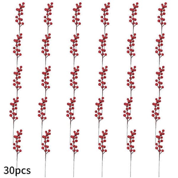 30 stk. simulerede kristtornbær lykkebær blomsterfestdekorationer
