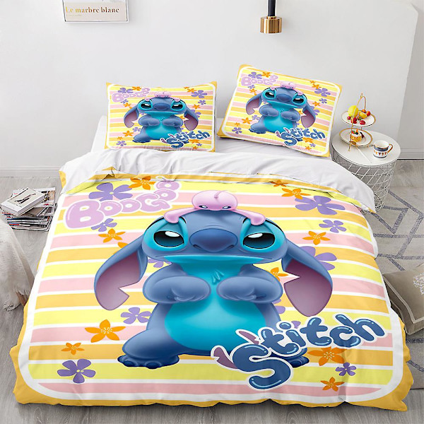 Stitch 3D-printet sengesett dynetrekk putetrekk barn gave farge 9 US FULL 200x230cm