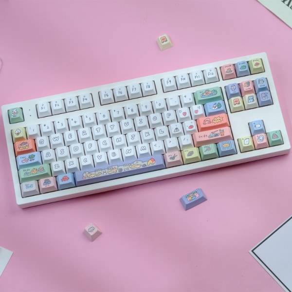 1 sett Smiley Face PBT Keycaps Dye Sublimation Cherry Mechanical Keyboard 129 Keys Cherry Keycaps Smiling face