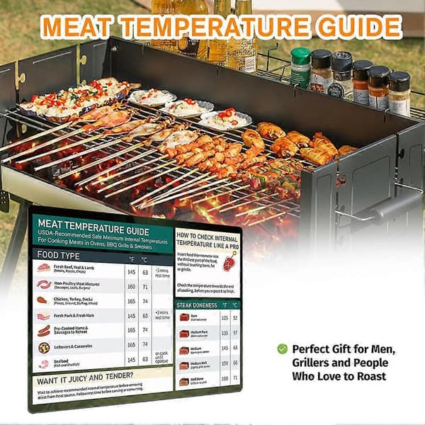 Kødtemperaturtabel Magnet Madlavningsgrillguide Kødstegetabel BBQ
