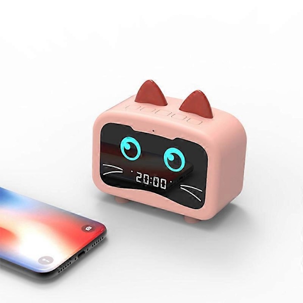 Bluetooth Högtalare Radio Multifunktionell LED Uppladdningsbar Bra Ljud Högtalare, Rosa Katt