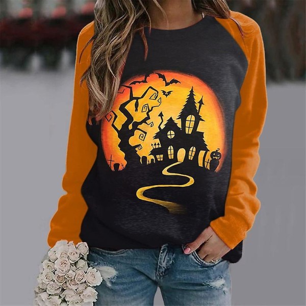 Halloween Trøjer til Kvinder - Græskar Ansigt Dansende Skelet Trøje Langærmet Sweater Sjov Grafisk Trøje style 9 S