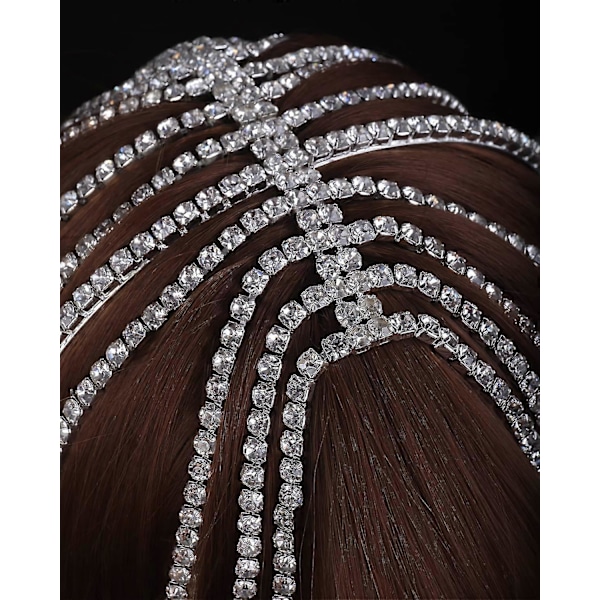 Hårkæde Smykker Til Kvinder Rhinestones Krystal Hovedbeklædning Brude Lang Kvast Bryllup Hovedkæde Flapper Hovedbeklædning
