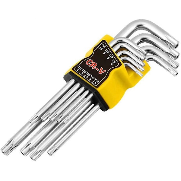 9 kpl Torx-avainsarja, T10-T50, Torx-kuusiokoloavain, lyhyt varsi, säilytyskotelolla, pidennetty Torx-avainsarja
