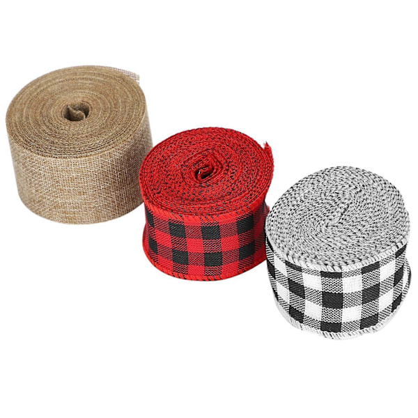 3 Ruller Julehåndværksbånd Sort Rød Sort Hvid Sækkelærred DIY Sløjfematerialer Gaveindpakning (5cm)