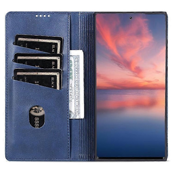 AZNS Kompatibel med Samsung Galaxy S24 Ultra Deksel Magnetisk Suge Lær Telefondeksel med Lommebokstativ DarkBlue