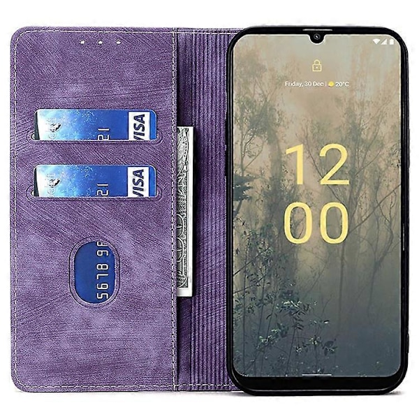 Reptåligt Telefonskal Kompatibelt För Nokia C32 RFID Texturerad Plånbok Magnetiskt Läder Flip Ställ Fodral Purple