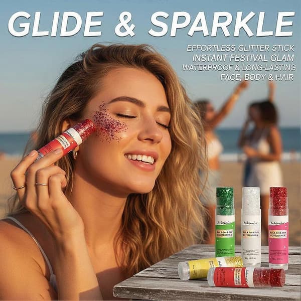Lakerain Glitter Stick - 3-i-1 Ansikt Kropp Hår Skimmer - Vanntett Silver
