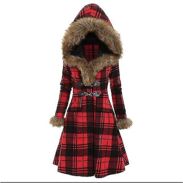 Naisten talvitakit, lämmin pitkä takki turkiskaulus, hupullinen takki Red 3XL