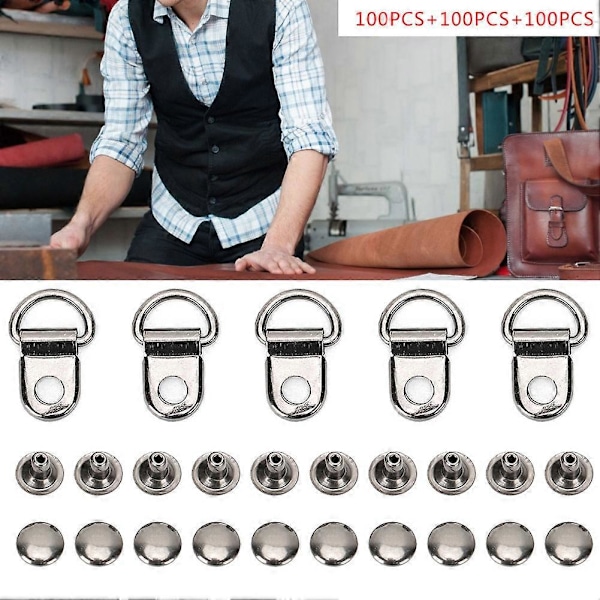 100 Set Skosnörhake DRing Öljett Spänne Mässing Sko Läder Väska DIY Nitar Verktyg Svart 9x14mm