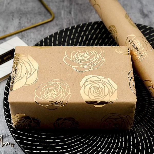 Kraft Gavepapirrull Folie Gull Rose Design Gavepapir For Bryllup