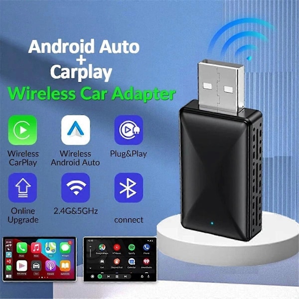 2 i 1 Trådbunden till Trådlös CarPlay Adapter Android Auto TV Box Adapter Mirrorlink Bluetooth 5.0 för Ca