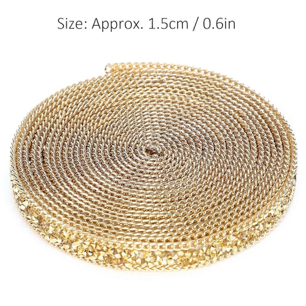 5 Yards Rhinestone Bånd Krystall Mesh Rull Wrap Plast Håndverksdekorasjoner 1.5cm Gullfarget