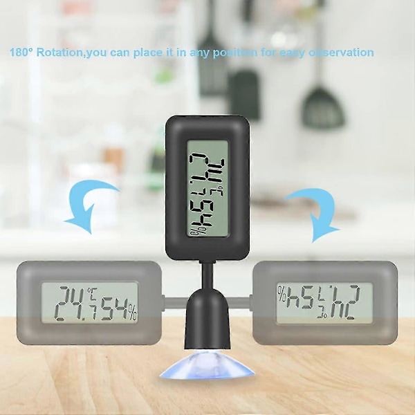 LCD Digital Hygrometer Termometer med Bakgrundsbelysning för Reptil, Terrarium, Växthus, Barnrum, Inkubator (svart), seuais
