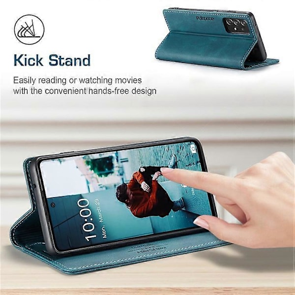 AUTSPACE A01 Serie Kompatibel Med Samsung Galaxy A52 4G/5G/A52s 5G PU Læder Etui RFID Wallet Flip Stand Cover Blue