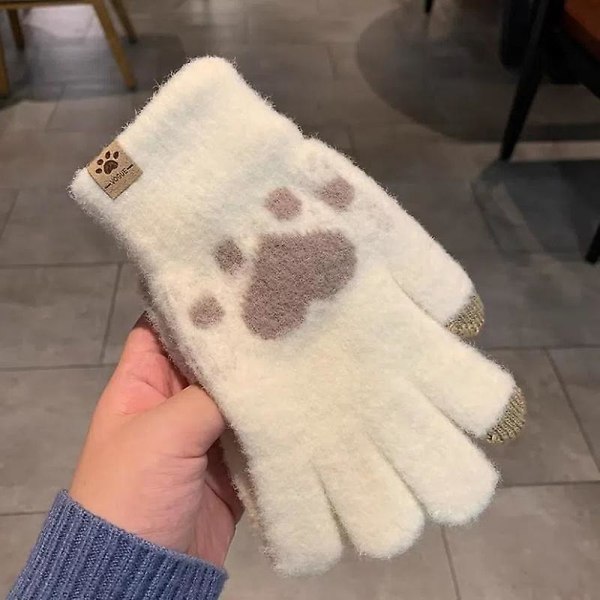 Söta hjärtformade handskar för kvinnor, fluffiga plyschhandskar för vintern grey