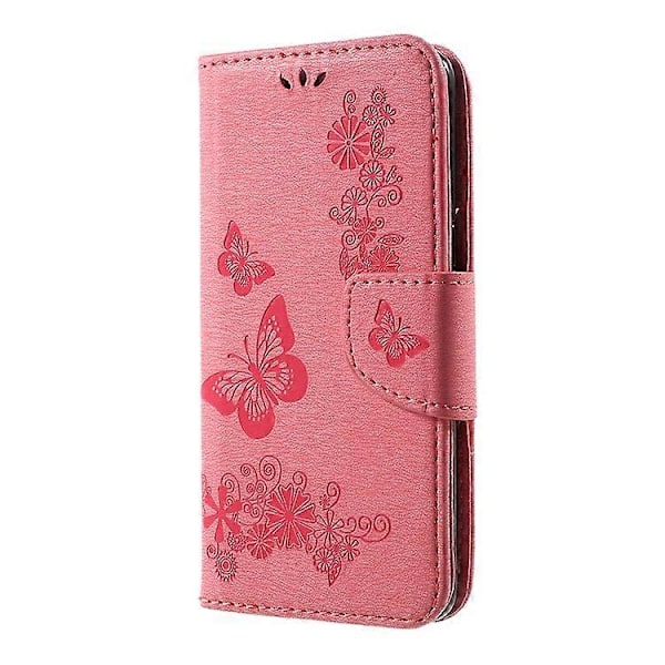 Sommerfugleblomster Præget PU Læder Wallet Case Stand Kompatibel Med Samsung Galaxy S8 Pink