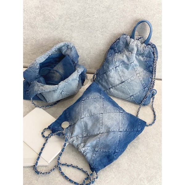 Damkedja Portabel Stor Denim Axelväska Dam Högkvalitativ Messenger Ryggsäck För Kvinnor demin small 35cm