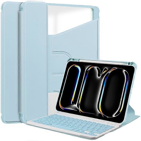 Kompatibelt deksel for iPad Pro 11 (2024) i lær + akryl med stativ og Bluetooth-tastatur Azure