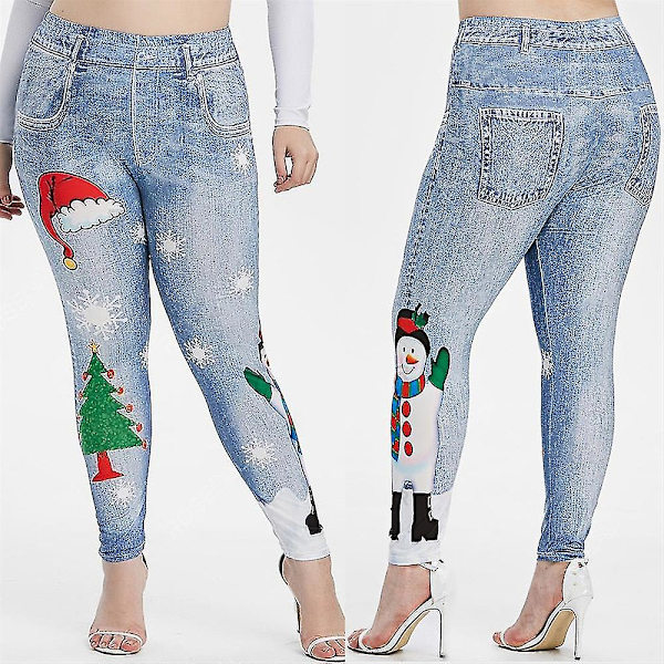 Glædelig Jul Snemand Søde Dame Jeggings Høj Talje Ankel Længde Dejlige Leggings Dame Skinny Træningsbukser Jul LGS96-1 M
